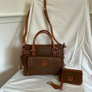Dooney & Bourke Brown Leather Satchel Handbag Set